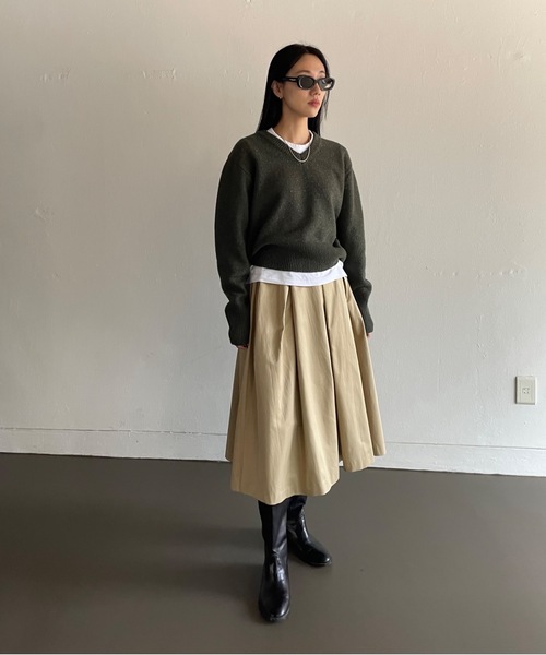 Didot.showroom（ディドット ショールーム）の「《ウール60％》 Vネックルーズボーイニット（ニット/セーター・レディース・グレー/レッド/カーキ/イエロー・FREE）」の16枚目の写真