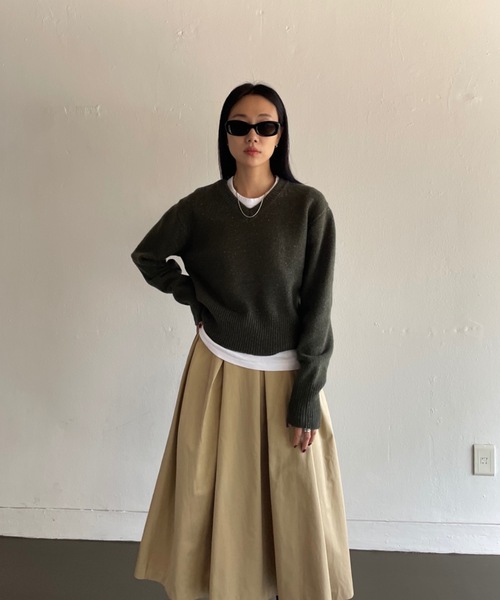Didot.showroom（ディドット ショールーム）の「《ウール60％》 Vネックルーズボーイニット（ニット/セーター・レディース・グレー/レッド/カーキ/イエロー・FREE）」の21枚目の写真