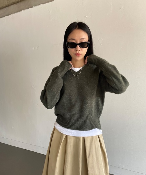 Didot.showroom（ディドット ショールーム）の「《ウール60％》 Vネックルーズボーイニット（ニット/セーター・レディース・グレー/レッド/カーキ/イエロー・FREE）」の22枚目の写真