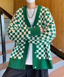 韓国 ファッション ストリート ブランド STATUS チェック柄 ドロップショルダーカーディガン ユニセックス