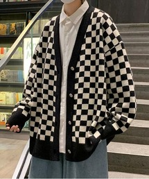 韓国 ファッション ストリート ブランド STATUS チェック柄 ドロップショルダーカーディガン ユニセックス
