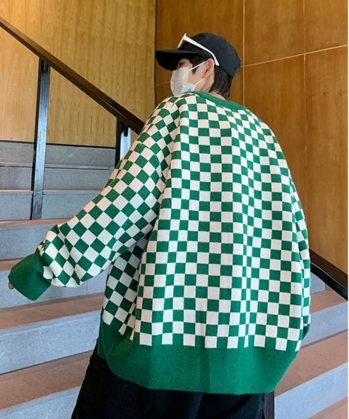 STATUS（ステイタス）の「韓国 ファッション ストリート ブランド STATUS チェック柄 ドロップショルダーカーディガン ユニセックス（カーディガン/ボレロ・メンズ・ベージュ/グリーン/ブラック・FREE）」の17枚目の写真