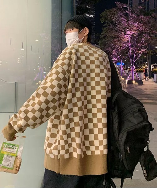 STATUS（ステイタス）の「韓国 ファッション ストリート ブランド STATUS チェック柄 ドロップショルダーカーディガン ユニセックス（カーディガン/ボレロ・メンズ・ベージュ/グリーン/ブラック・FREE）」の15枚目の写真