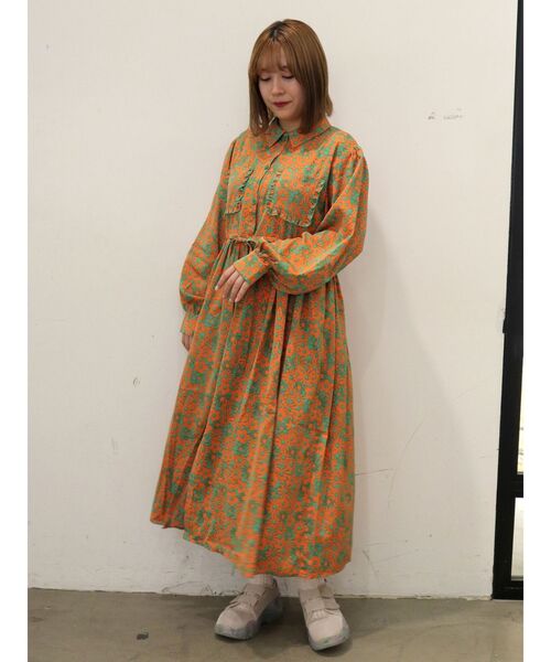 merry jenny（メリージェニー）の「2トーンフラワーシャツワンピース（ワンピース・レディース・グリーン/ブラック・FREE）」の2枚目の写真