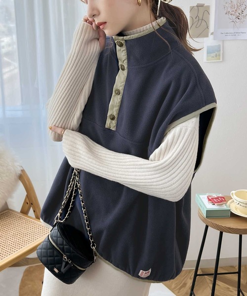 Java（ジャバ）の「《JaVa ジャバ別注》劇的にアカ抜け！配色フリースベスト（ベスト・レディース・グリーン/ブラック/ネイビー/アイボリー・MEDIUM/LARGE/SMALL/X-LARGE）」の5枚目の写真