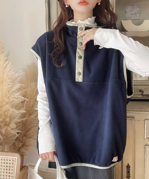 Java（ジャバ）の「《JaVa ジャバ別注》劇的にアカ抜け！配色フリースベスト（ベスト・レディース・グリーン/ブラック/ネイビー/アイボリー・MEDIUM/LARGE/SMALL/X-LARGE）」の22枚目の写真