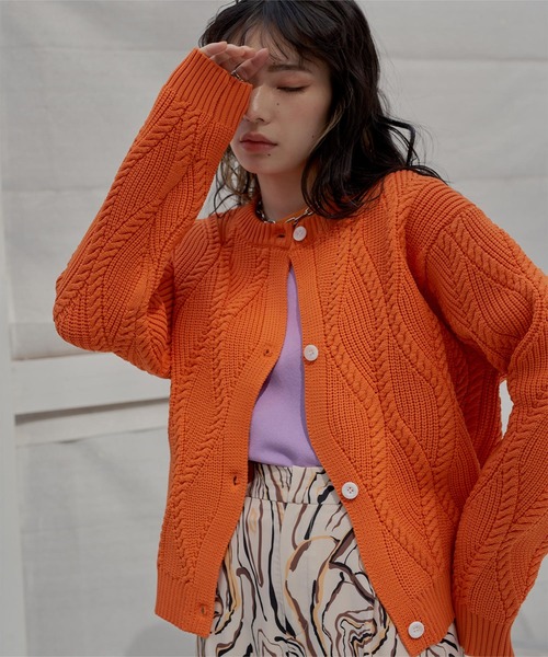miette（ミエット）の「ウェーブニットカーディガン（カーディガン/ボレロ・レディース・オレンジ/グリーン/ライトベージュ/ブルー/ブラック・FREE）」の5枚目の写真