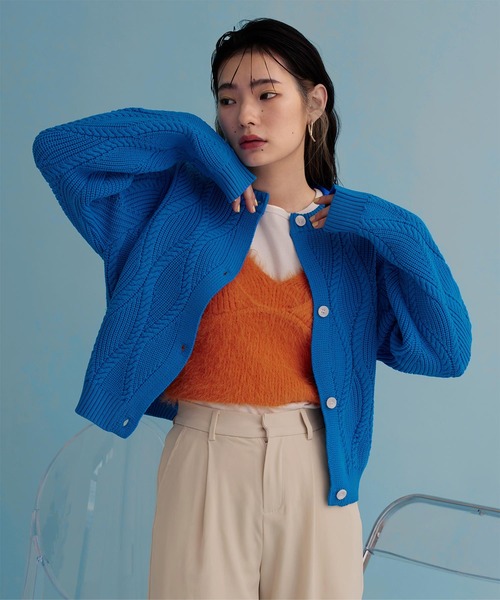 miette（ミエット）の「ウェーブニットカーディガン（カーディガン/ボレロ・レディース・オレンジ/グリーン/ライトベージュ/ブルー/ブラック・FREE）」の6枚目の写真