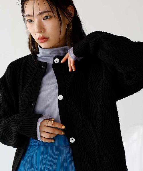 miette（ミエット）の「ウェーブニットカーディガン（カーディガン/ボレロ・レディース・オレンジ/グリーン/ライトベージュ/ブルー/ブラック・FREE）」の8枚目の写真