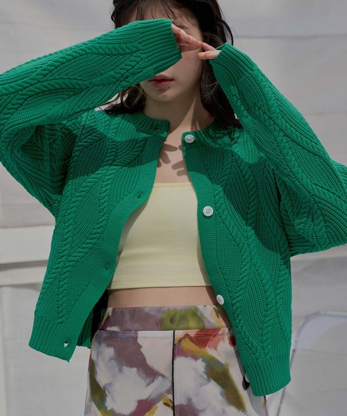 miette（ミエット）の「ウェーブニットカーディガン（カーディガン/ボレロ・レディース・オレンジ/グリーン/ライトベージュ/ブルー/ブラック・FREE）」の13枚目の写真