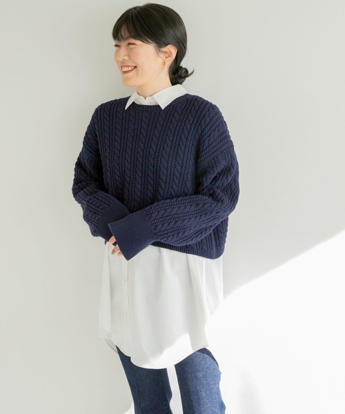 A part by（アパートバイ）の「ケーブルクルーネックニットプルオーバー（ニット/セーター・レディース・レッド/アイボリー/ダークネイビー・FREE）」の16枚目の写真