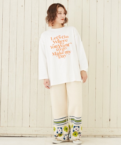 CUBE SUGAR(キューブシュガー)の「花柄モチーフニットギャザーパンツ(その他パンツ・レディース・ブラウン/ブラック/ナチュラル・M)」の4枚目の写真