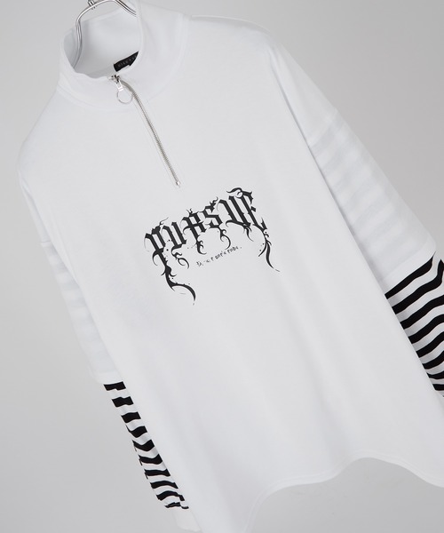 improves(インプローブス)の「ハーフジップ フェイクレイヤード ロンT(Tシャツ/カットソー・メンズ・ブラック系その他/ホワイト/ブラック/ホワイト系その他・LARGE/MEDIUM)」の1枚目の写真