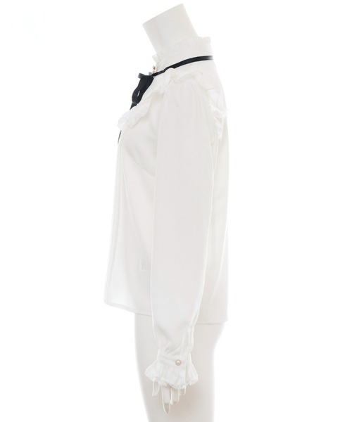 Secret Honey（シークレットハニー）の「レースヨークスタンドカラーブラウス（シャツ/ブラウス・レディース・ブラック/オフホワイト・MEDIUM）」の4枚目の写真