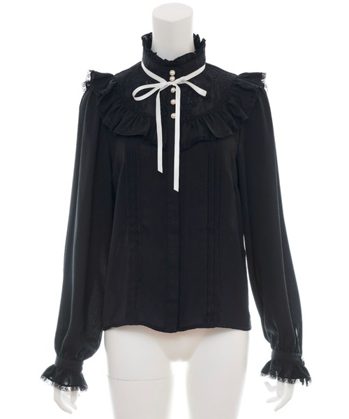 Secret Honey（シークレットハニー）の「レースヨークスタンドカラーブラウス（シャツ/ブラウス・レディース・ブラック/オフホワイト・MEDIUM）」の9枚目の写真