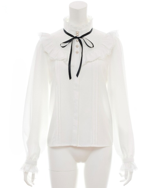 Secret Honey（シークレットハニー）の「レースヨークスタンドカラーブラウス（シャツ/ブラウス・レディース・ブラック/オフホワイト・MEDIUM）」の12枚目の写真