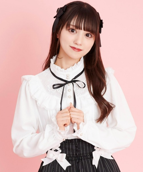 Secret Honey（シークレットハニー）の「レースヨークスタンドカラーブラウス（シャツ/ブラウス・レディース・ブラック/オフホワイト・MEDIUM）」の14枚目の写真