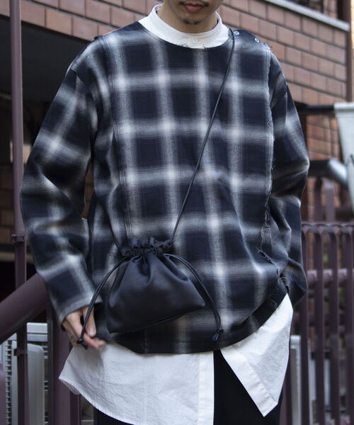 GLOSTER（グロスター）の「【GLOSTER/グロスター】巾着ショルダーバッグ ドローストリングバッグ（ショルダーバッグ・メンズ・サックスブルー/ブラック系その他/ブラック・FREE）」の7枚目の写真