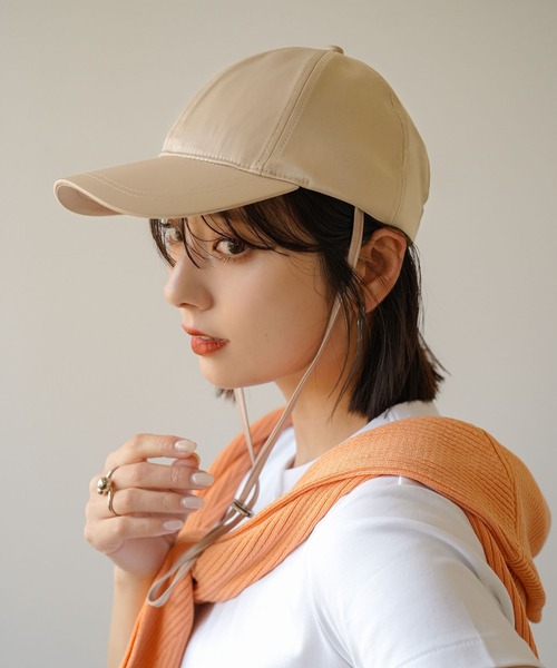 rectangle（レクタングル）の「ストラップ付きサテンキャップ（キャップ・レディース・ブラック/グレー/ベージュ・FREE）」の3枚目の写真