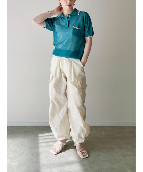 Yucca(ユッカ)の「シアーニットポロシャツ(MEKKE 低身長向け)(ニット/セーター・レディース・ブルー/パープル・FREE)」の3枚目の写真