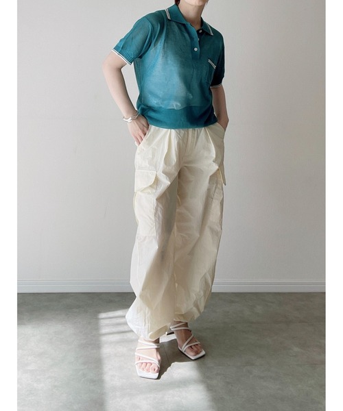 Yucca(ユッカ)の「シアーニットポロシャツ(MEKKE 低身長向け)(ニット/セーター・レディース・ブルー/パープル・FREE)」の4枚目の写真