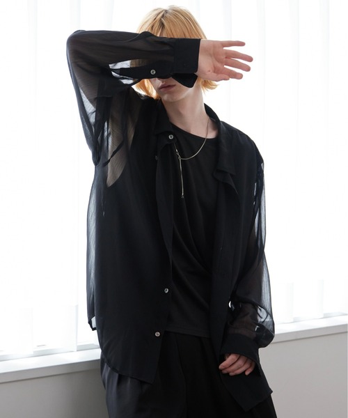 ln fortis（ロンフォルティス）の「ln foris - オーバーサイズシアーシャツ（シャツ/ブラウス・メンズ・ブルー/ブラック・SMALL/MEDIUM）」の2枚目の写真