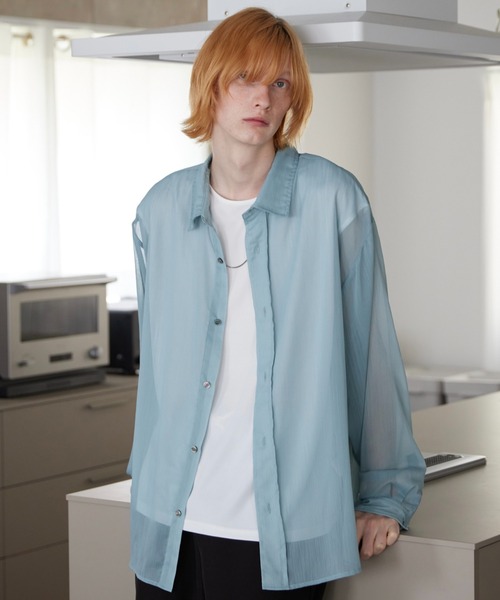 ln fortis（ロンフォルティス）の「ln foris - オーバーサイズシアーシャツ（シャツ/ブラウス・メンズ・ブルー/ブラック・SMALL/MEDIUM）」の9枚目の写真
