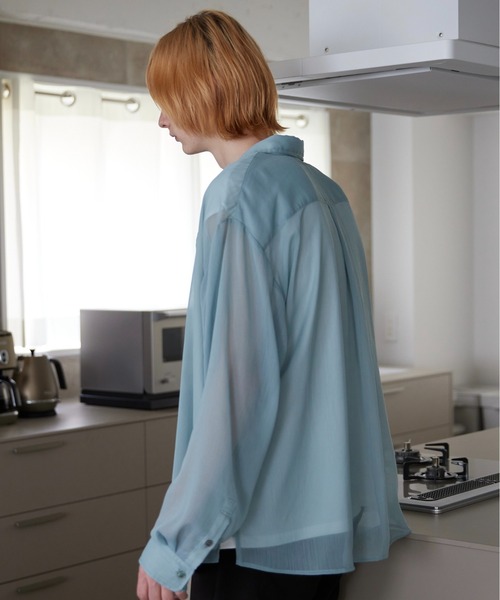 ln fortis（ロンフォルティス）の「ln foris - オーバーサイズシアーシャツ（シャツ/ブラウス・メンズ・ブルー/ブラック・SMALL/MEDIUM）」の10枚目の写真