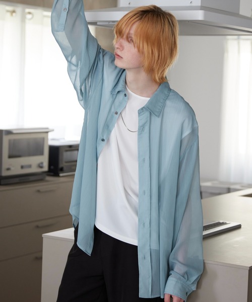 ln fortis（ロンフォルティス）の「ln foris - オーバーサイズシアーシャツ（シャツ/ブラウス・メンズ・ブルー/ブラック・SMALL/MEDIUM）」の12枚目の写真