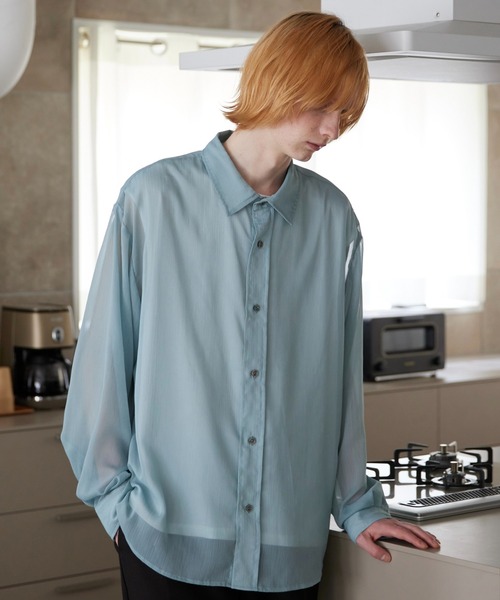 ln fortis（ロンフォルティス）の「ln foris - オーバーサイズシアーシャツ（シャツ/ブラウス・メンズ・ブルー/ブラック・SMALL/MEDIUM）」の15枚目の写真