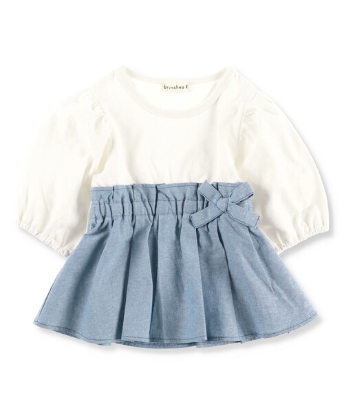 BRANSHES（ブランシェス）の「ペプラムデザイン6分袖Tシャツ（Tシャツ/カットソー・キッズ・ライム/ブルー・100/120/130/150/140/110）」の3枚目の写真