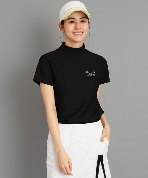 adabat（アダバット）の「◆ワッフル素材 半袖モックネックプルオーバー（Tシャツ/カットソー・レディース・ブラック/レモンイエロー・42/40/38/36）」の2枚目の写真