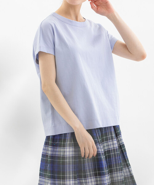 nop de nod（ノップドゥノッド）の「USコットンフレンチスリーブTシャツ（Tシャツ/カットソー・レディース・ブルー/オフホワイト/ターコイズブルー/ライトイエロー/ブラック/スミクロ/ネイビー/インディゴブルー/ピンク/ライトピンク/キナリ/イエロー/ブルー系その他/ライトブルー/ダークブルー/ダークグレー/ブラウン・3/M）」の7枚目の写真