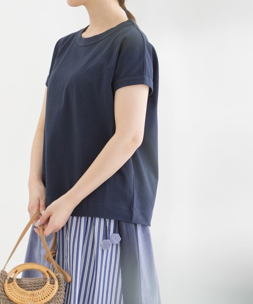 nop de nod（ノップドゥノッド）の「USコットンフレンチスリーブTシャツ（Tシャツ/カットソー・レディース・ブルー/オフホワイト/ターコイズブルー/ライトイエロー/ブラック/スミクロ/ネイビー/インディゴブルー/ピンク/ライトピンク/キナリ/イエロー/ブルー系その他/ライトブルー/ダークブルー/ダークグレー/ブラウン・3/M）」の8枚目の写真