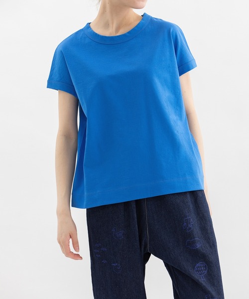 nop de nod（ノップドゥノッド）の「USコットンフレンチスリーブTシャツ（Tシャツ/カットソー・レディース・ブルー/オフホワイト/ターコイズブルー/ライトイエロー/ブラック/スミクロ/ネイビー/インディゴブルー/ピンク/ライトピンク/キナリ/イエロー/ブルー系その他/ライトブルー/ダークブルー/ダークグレー/ブラウン・3/M）」の9枚目の写真