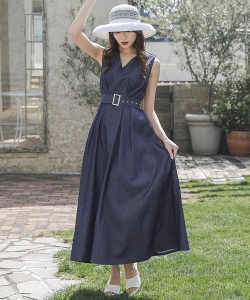 極美品　LOUISVUITTON ヴィトン　ベルト付　デニム　ワンピース　フレア 極美品 LOUISVUITTON ヴィトン ベルト付 デニム ワンピース フレア