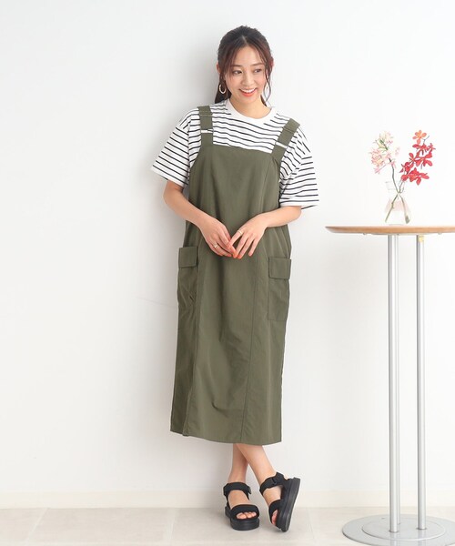 Cutie Blonde（キューティーブロンド）の「◆【大人に着こなす】ミリタリー ナイロン ジャンスカ（スカート・レディース・カーキ/ライトベージュ・00）」の3枚目の写真