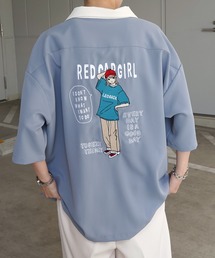 【RED CAP GIRL】襟配色 / クレリック バック刺繍 ビッグオープンカラーシャツ