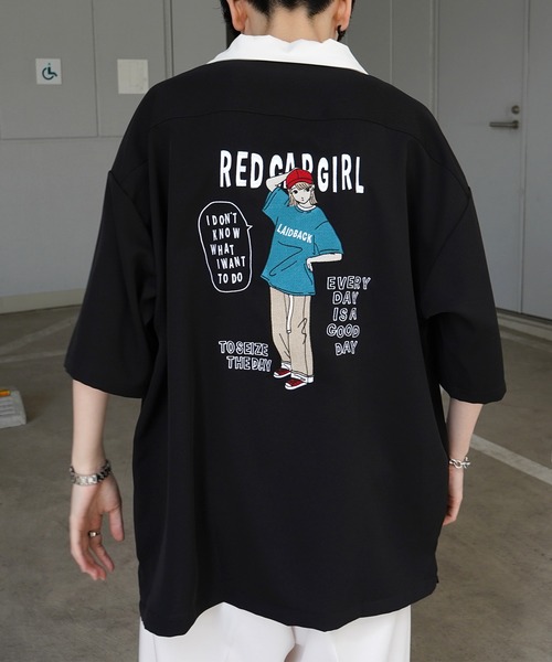 Red Cap Girl(レッドキャプガール)の「【RED CAP GIRL】襟配色 / クレリック バック刺繍 ビッグオープンカラーシャツ (シャツ/ブラウス・メンズ・グレー/ブルー/ホワイト/ブラック・L/M)」の2枚目の写真