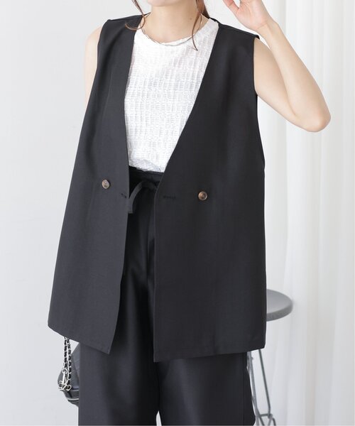 RAY CASSIN（レイカズン）の「リネンタッチノーカラーベスト（ベスト・レディース・ブルー/ブラック/キナリ・FREE）」の8枚目の写真