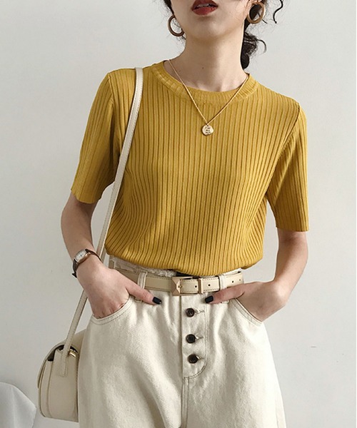 LOPASS(ロパス)の「涼感ニット半袖Tシャツ(Tシャツ/カットソー・レディース・グリーン/ピンク/ブラック/ホワイト/ブルー・FREE)」の4枚目の写真