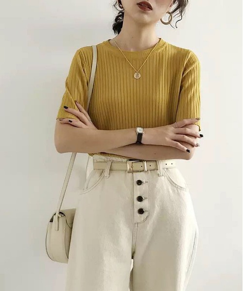 LOPASS(ロパス)の「涼感ニット半袖Tシャツ(Tシャツ/カットソー・レディース・グリーン/ピンク/ブラック/ホワイト/ブルー・FREE)」の8枚目の写真