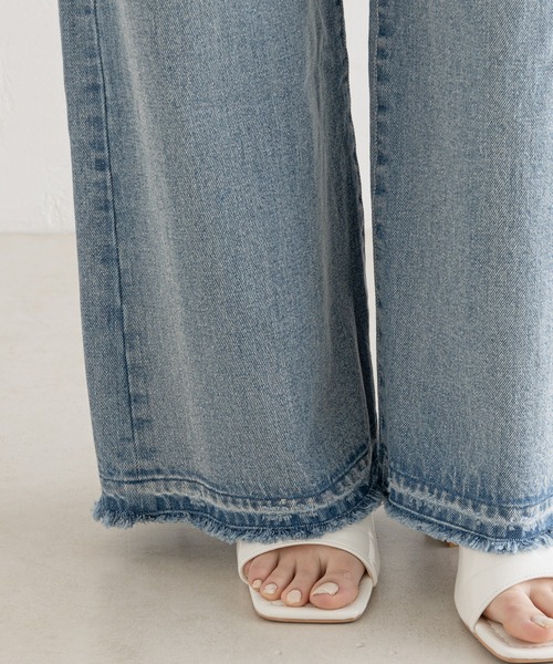 セール】ベルト付きダメージデニムワイドパンツ（デニムパンツ