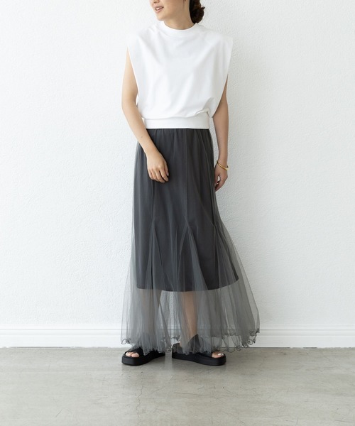 LEPSIM（レプシィム）の「【FOR I SERIES】ミニ裏毛ノースリーブ　907914（Tシャツ/カットソー・レディース・グレー/ブラック/オフホワイト・FREE）」の22枚目の写真