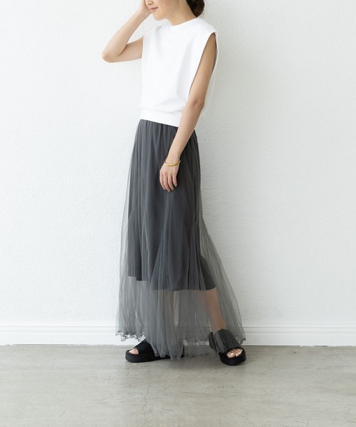 LEPSIM（レプシィム）の「【FOR I SERIES】ミニ裏毛ノースリーブ　907914（Tシャツ/カットソー・レディース・グレー/ブラック/オフホワイト・FREE）」の19枚目の写真