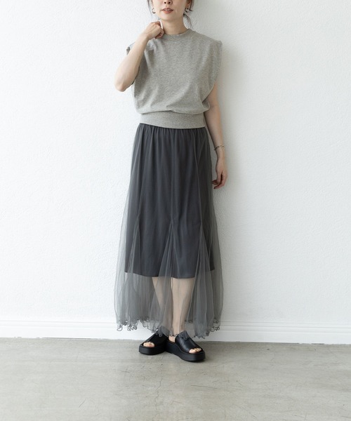 LEPSIM（レプシィム）の「【FOR I SERIES】ミニ裏毛ノースリーブ　907914（Tシャツ/カットソー・レディース・グレー/ブラック/オフホワイト・FREE）」の14枚目の写真