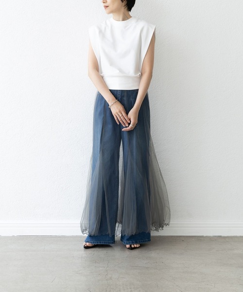 LEPSIM（レプシィム）の「【FOR I SERIES】ミニ裏毛ノースリーブ　907914（Tシャツ/カットソー・レディース・グレー/ブラック/オフホワイト・FREE）」の4枚目の写真