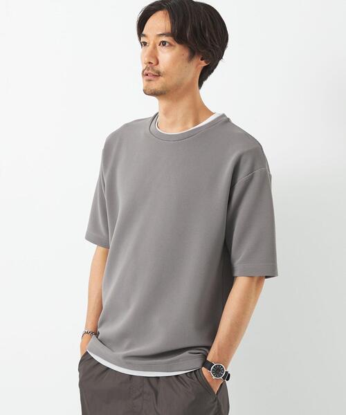 green label relaxing（グリーンレーベルリラクシング）の「リップル フェイクレイヤード クルーネック Tシャツ -吸水速乾-（Tシャツ/カットソー・メンズ・ホワイト/ネイビー/グレー・S/L/M/XL）」の3枚目の写真
