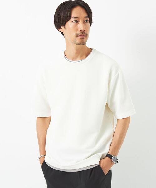 green label relaxing（グリーンレーベルリラクシング）の「リップル フェイクレイヤード クルーネック Tシャツ -吸水速乾-（Tシャツ/カットソー・メンズ・ホワイト/ネイビー/グレー・S/L/M/XL）」の2枚目の写真