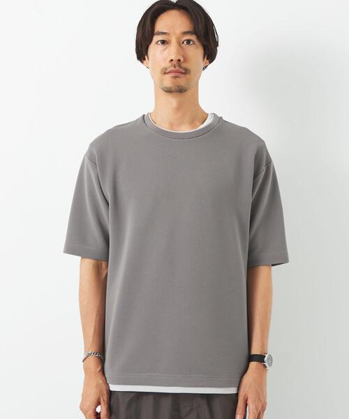 green label relaxing（グリーンレーベルリラクシング）の「リップル フェイクレイヤード クルーネック Tシャツ -吸水速乾-（Tシャツ/カットソー・メンズ・ホワイト/ネイビー/グレー・S/L/M/XL）」の6枚目の写真